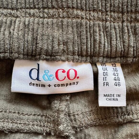 Denim & Company Corduroy Pants Women’s 12 Pull On Stretch Boot Cut Green Boho XL - Picture 2 of 12